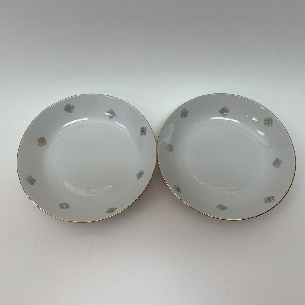 Seltmann Weiden Bavaria Western Germany Coup Bowls‎ Lot of 2 Gray Grids Squares